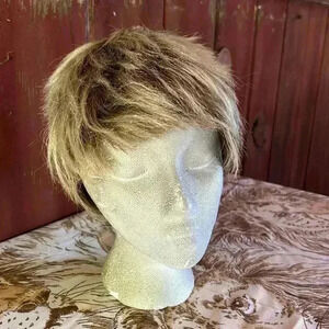 Vintage Wig Shaggy Short Choppy Layered Frosted Brown Blonde Unisex Costume 70s